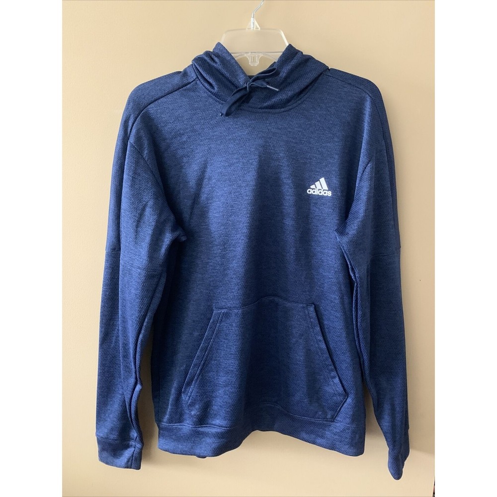 Adidas Mens Climawarm Long Sleeve Pull Over Hoodie Logo Navy Blue Size Medium